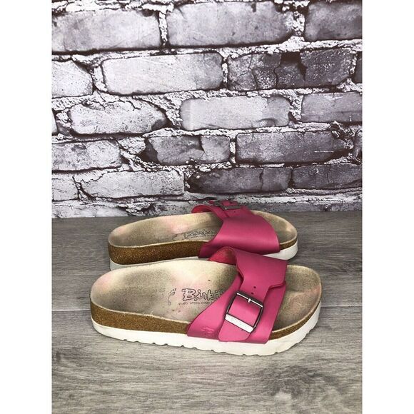 Birkis By Birkenstock Pink Leather Buckle Strap Platform Sandals Women Sz 35EU/5 - Picture 3 of 16